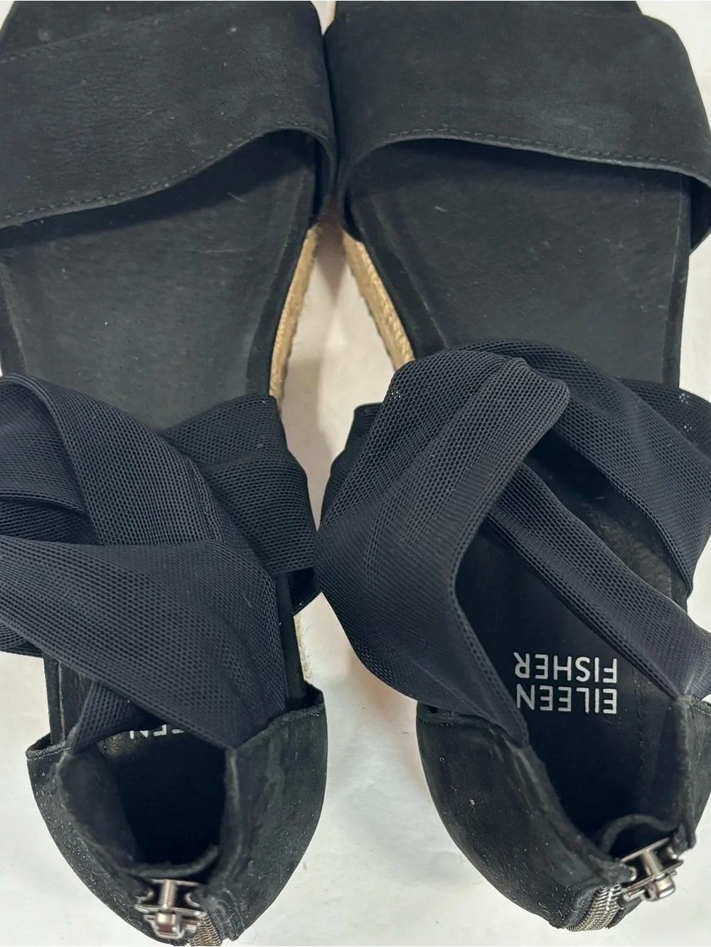 Eileen Fisher Wisp Espadrille Wedge Wrap Sandals Women 8 Black Preppy Boho